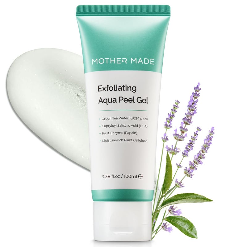MOTHER MADE LHA Green Tea Exfoliating Aqua Peel Gel Pore Care Gentle Facial Exfoliator Dead Skin Remover Natural Cellulose for Peeling Vegan Korean Skincare 100ml  338 floz