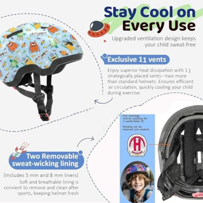 Bike Helmet Adjustable 46-50cm Multi-Sport Bicycle Skateboarding Scooter Balance Bike Helmet for Boys Girls, Youth Safety Helmet with Adjustable Dial - Image 3