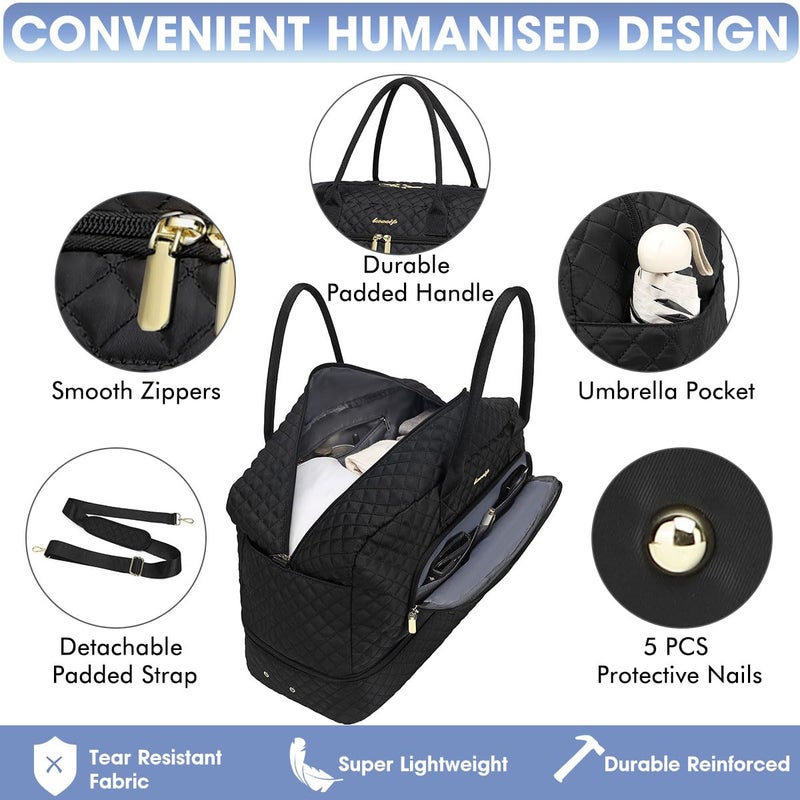 LUOCIP Initial Travel Duffle Bag for Women - Black Personalized Weekender bags Overnight Bag with Shoe Compartment & Wet Pocket Weekend Tote Bags with Toiletry Bag Monogram Christmas Gifts (Letter A) - Image 3