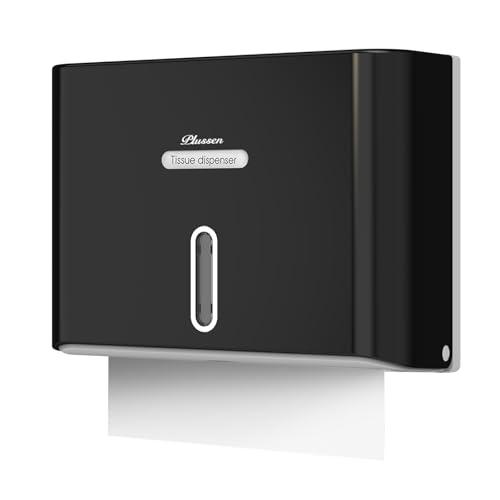 PLUSSEN Paper Towel Dispenser Wall Mount Adhesive No Drilling Multifold Trifold C Fold Commercial Hand Towel DispenserBlack