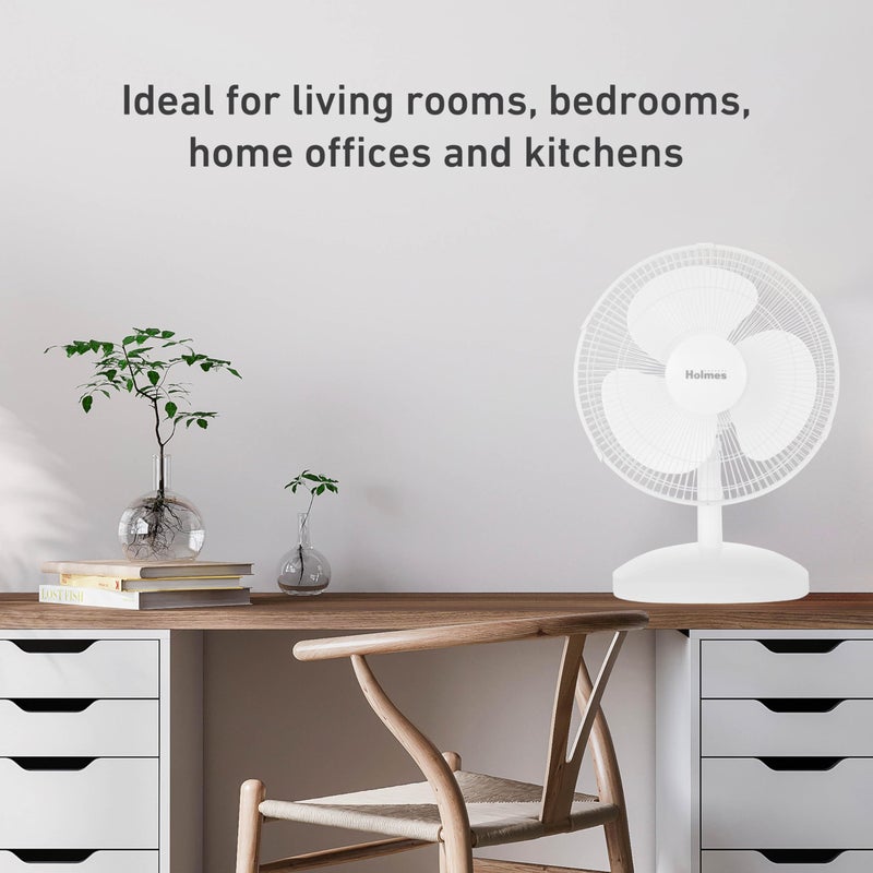 HOLMES 12" Table Fan, 75Â° Oscillation, 3 Speeds, 15Â° Adjustable Head Tilt, Ideal for Home, Bedroom or Office, White - Image 5