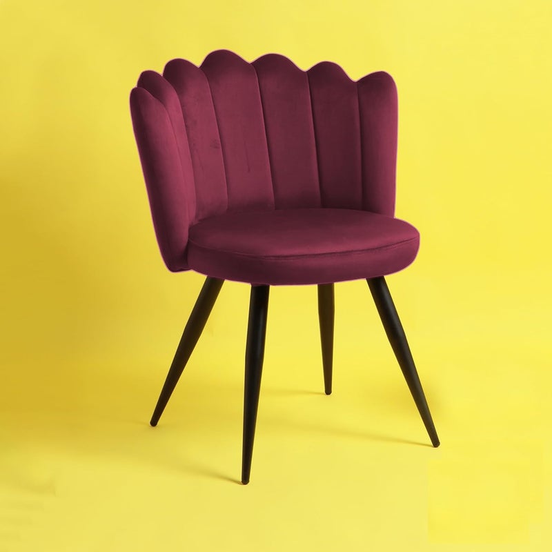 Finch Fox Crown Luxurious Home Collection Dining Chairs in Dark Pink Velvet Material and Stylish Design with Black Powder Coated Metal Legs