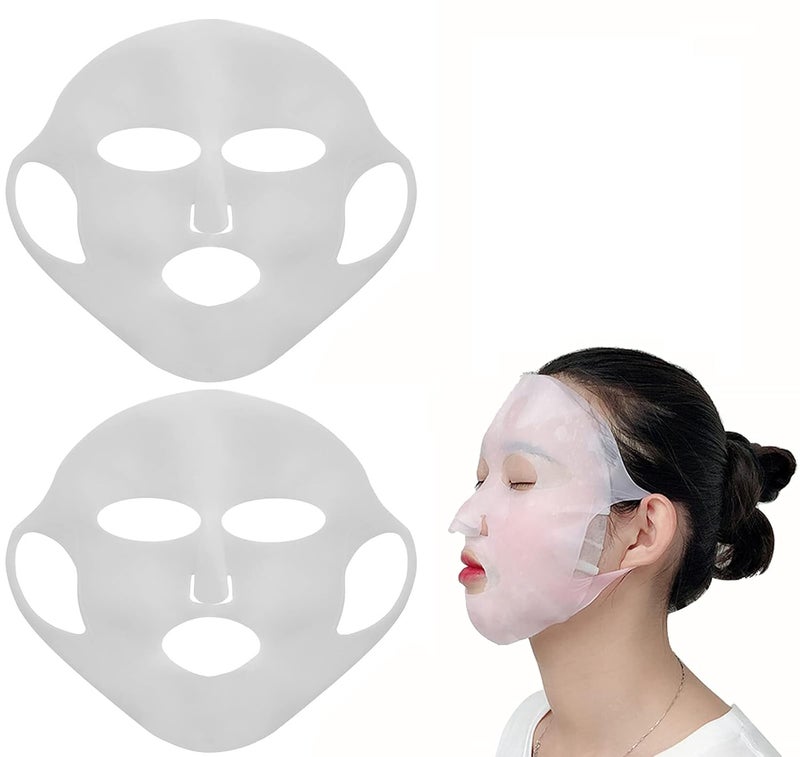 Angzhili 2 Pack Silicone Moisturizing Mask for Sheet MaskReusable Facial Mask Cover with HookSheet Mask Cover for Slow Down the Evaporation of Mask EssenceFace Care Tool White