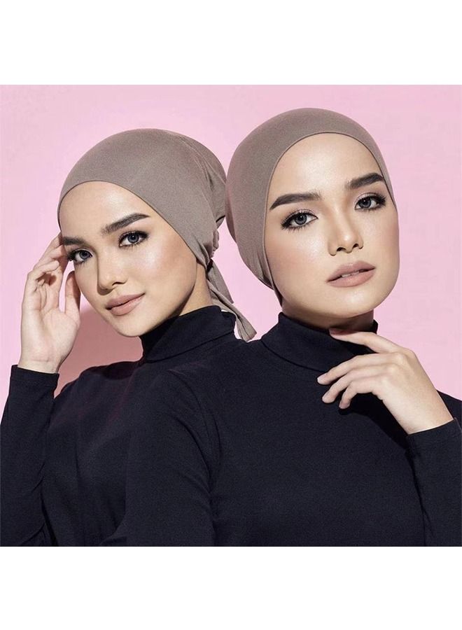 يونيك 3 قطع غطاء داخلي للحجاب للنساء - إسلامي مسلم تحت قبعة الحجاب قبعة داخلية تحت وشاح قبعة الحجاب مع إغلاق الظهر بربطة عنق (أسود / كاكي فاتح / بيج) - Image 5