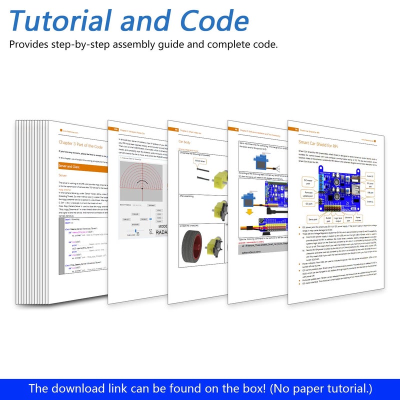 فريينوف طقم سيارة ذكي بثلاث عجلات من FREENOVE لـ Raspberry Pi 4 B 3 B + B A + ، مشروع روبوت ، التحكم في التطبيق ، فيديو مباشر ، نطاق بالموجات فوق الصوتية ، كاميرا سيرفو لاسلكية RC (Raspberry Pi غير مشمول) - Image 5