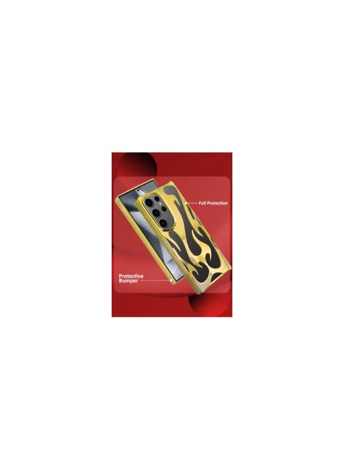 CATANES Galaxy S23 Ultra 3Packs Case Cover Soft TPU and Glossy Flame Design with Two 3D Shockproof Screen Protector - Gold - Image 2