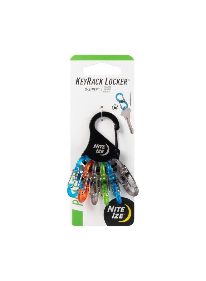 NITE IZE Keyrack Locker, Stainless Steel Carabiner Key Chain With 6 Colorful Locking S-Biners To Hold + Identify Keys, Black - Image 1