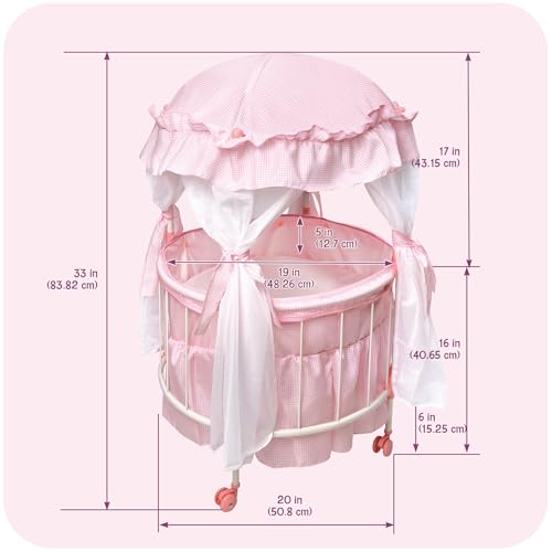 Badger Basket Pavilion Doll Bed for Dolls - Includes Padded Mat - Durable, Stylish Toy Furniture with Canopy for Pretend Play & Décor for Kids Ages 3+ - Pink - Image 4