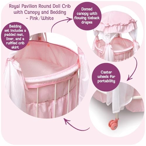 Badger Basket Pavilion Doll Bed for Dolls - Includes Padded Mat - Durable, Stylish Toy Furniture with Canopy for Pretend Play & Décor for Kids Ages 3+ - Pink - Image 2