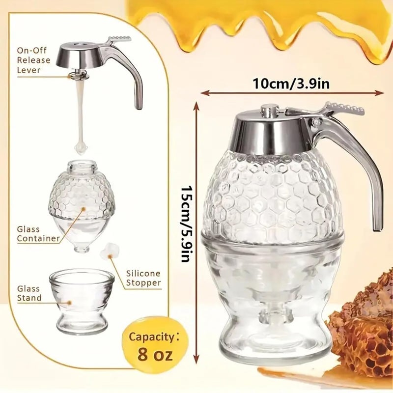 XIBO Acrylic Honey Dispenser Set with ABS Material Includes Jar with Stand LeakProof Honey Pot Storage Container with Dripless Spout for Kitchen Use - Image 2