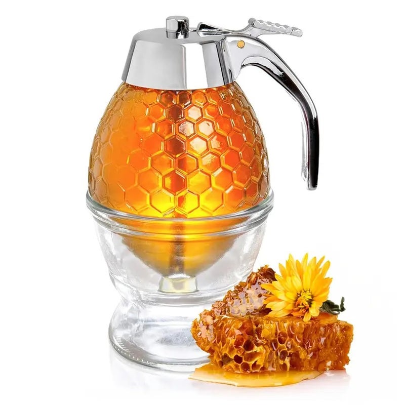XIBO Acrylic Honey Dispenser Set with ABS Material Includes Jar with Stand LeakProof Honey Pot Storage Container with Dripless Spout for Kitchen Use - Image 1