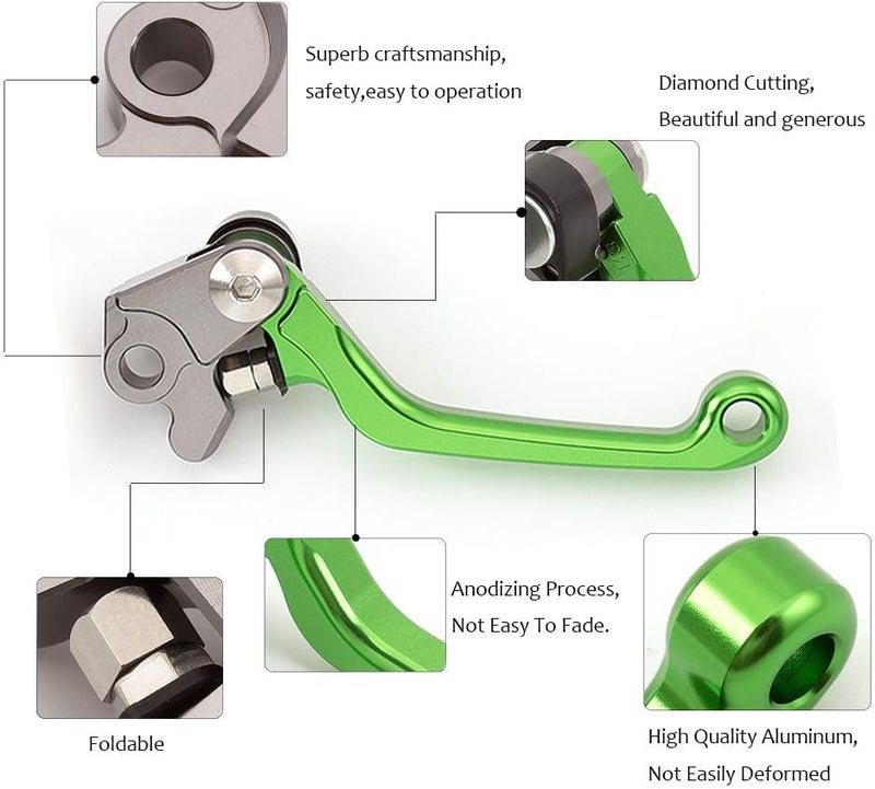 Krace CNC Motorcross Dirt Bike Pivot Brake Clutch Levers Set with Rubber Hand Grips for Kawasaki KX65 KX85 2001-2018 - Image 4