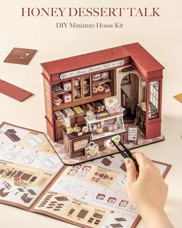 Rolife DIY Miniature House Kit and Furniture Dessert Shop Wooden Dollhouse Model Building Kit Gift for Children Adults, Honey Dessert Talk - Image 5