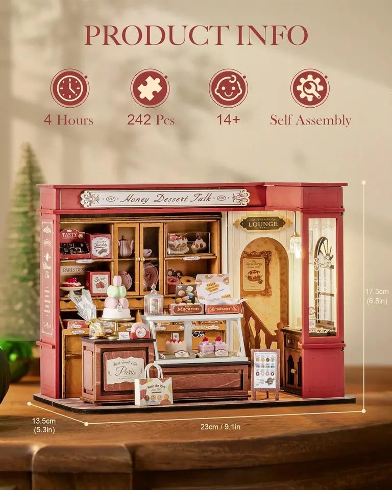 Rolife DIY Miniature House Kit and Furniture Dessert Shop Wooden Dollhouse Model Building Kit Gift for Children Adults, Honey Dessert Talk - Image 2