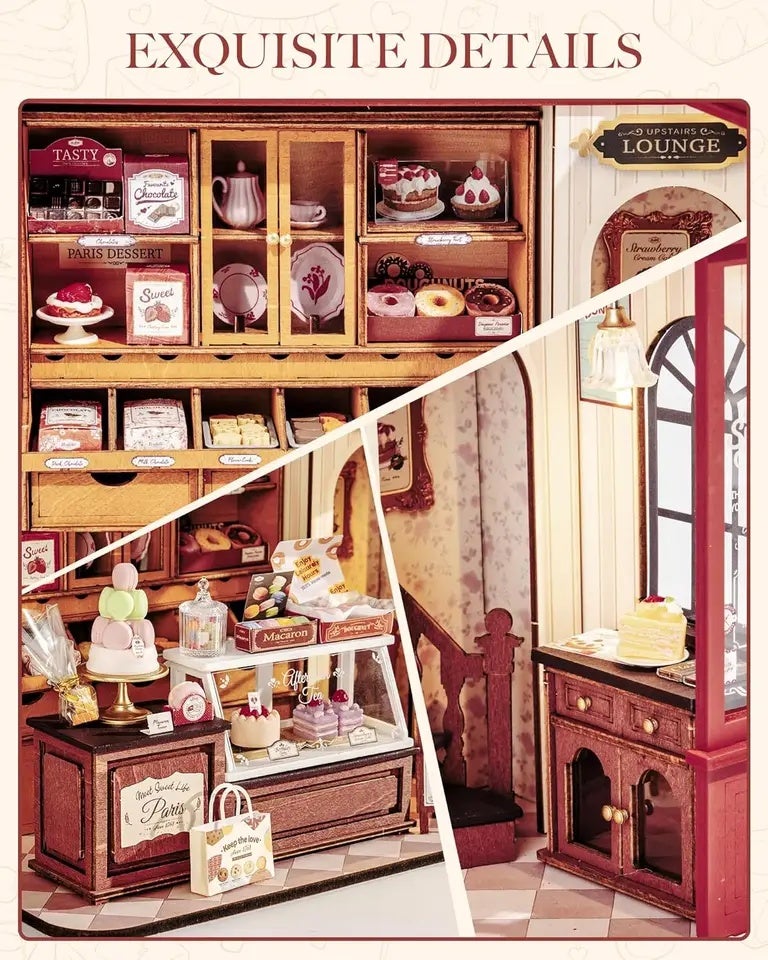 Rolife DIY Miniature House Kit and Furniture Dessert Shop Wooden Dollhouse Model Building Kit Gift for Children Adults, Honey Dessert Talk - Image 4