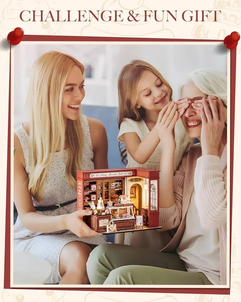 Rolife DIY Miniature House Kit and Furniture Dessert Shop Wooden Dollhouse Model Building Kit Gift for Children Adults, Honey Dessert Talk - Image 3