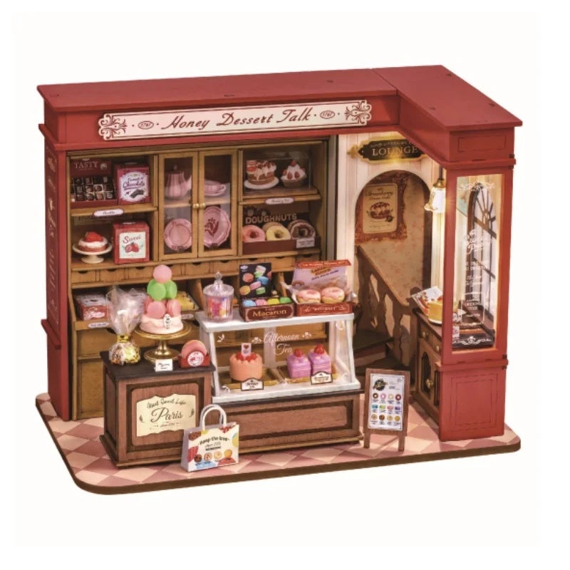 Rolife DIY Miniature House Kit and Furniture Dessert Shop Wooden Dollhouse Model Building Kit Gift for Children Adults, Honey Dessert Talk - Image 1