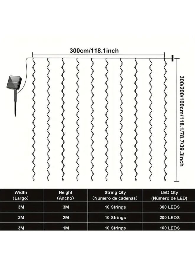 Multicolor 100 LED Solar Curtain Lights 8 Modes Outdoor Christmas Garden Decor - Image 4