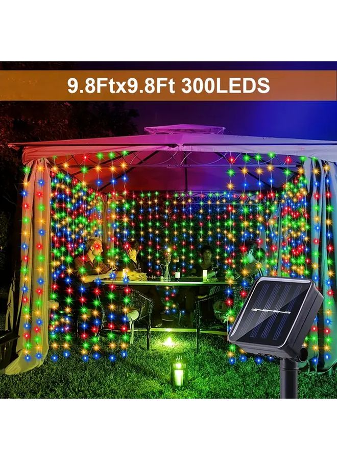 Multicolor 100 LED Solar Curtain Lights 8 Modes Outdoor Christmas Garden Decor - Image 5