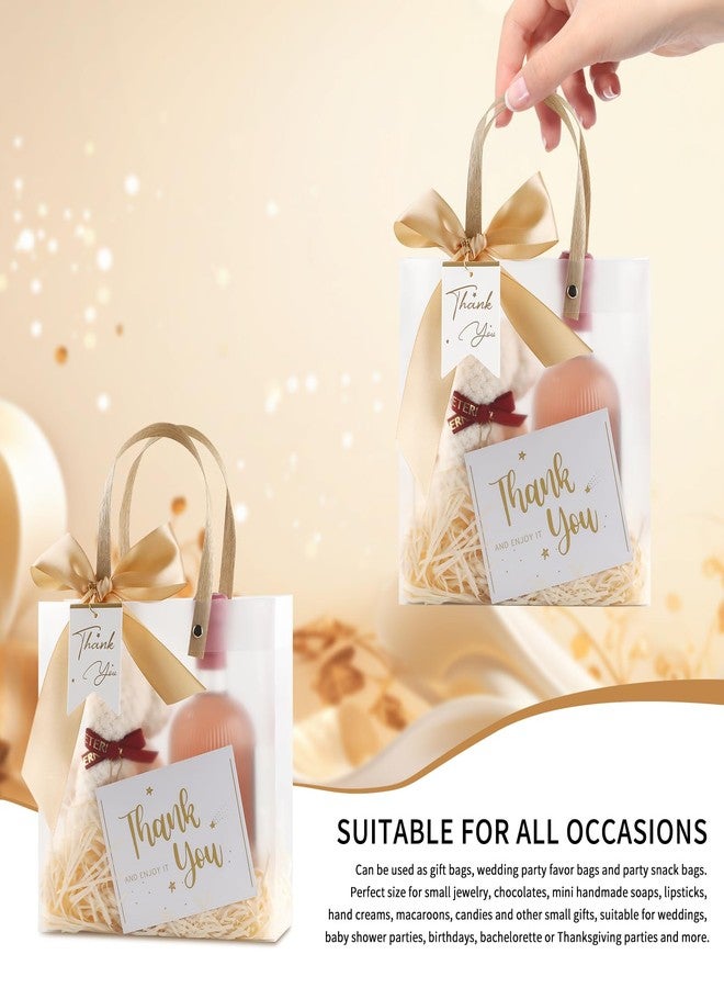 ARPOVIST 12 Pack Clear Plastic Gift Bags with Handles, 7.9" x 7.9" x 3.1" Party Favor Bags with Champagne Ribbons and Tags, Reusable Frosted Tote Bags for Candy, Wedding Baby Shower Valentine's Day - Image 4