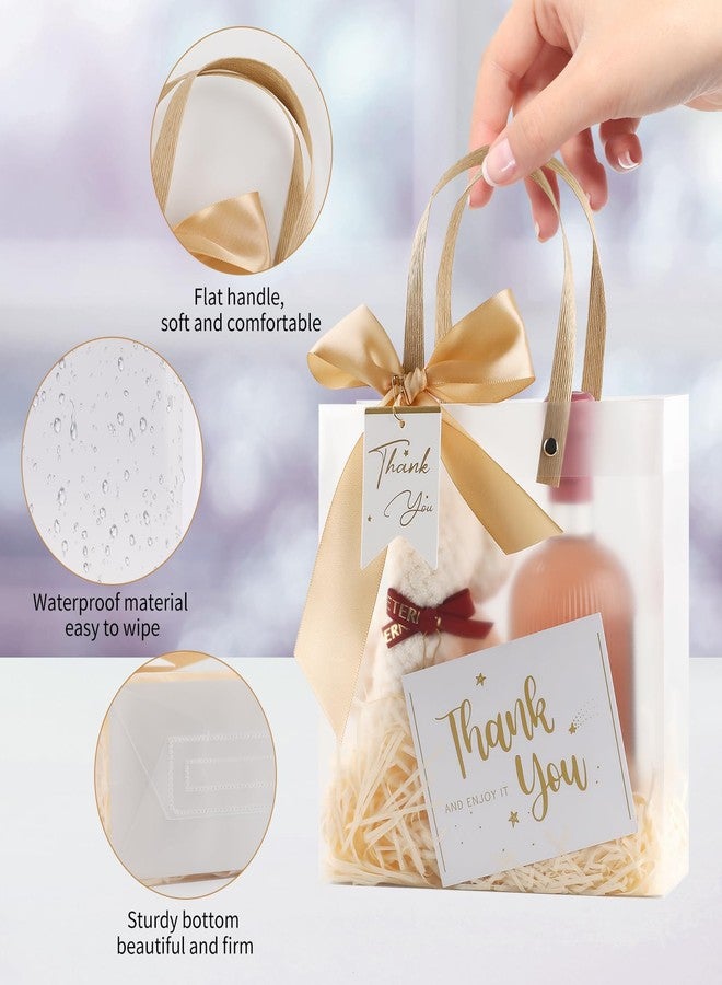 ARPOVIST 12 Pack Clear Plastic Gift Bags with Handles, 7.9" x 7.9" x 3.1" Party Favor Bags with Champagne Ribbons and Tags, Reusable Frosted Tote Bags for Candy, Wedding Baby Shower Valentine's Day - Image 3