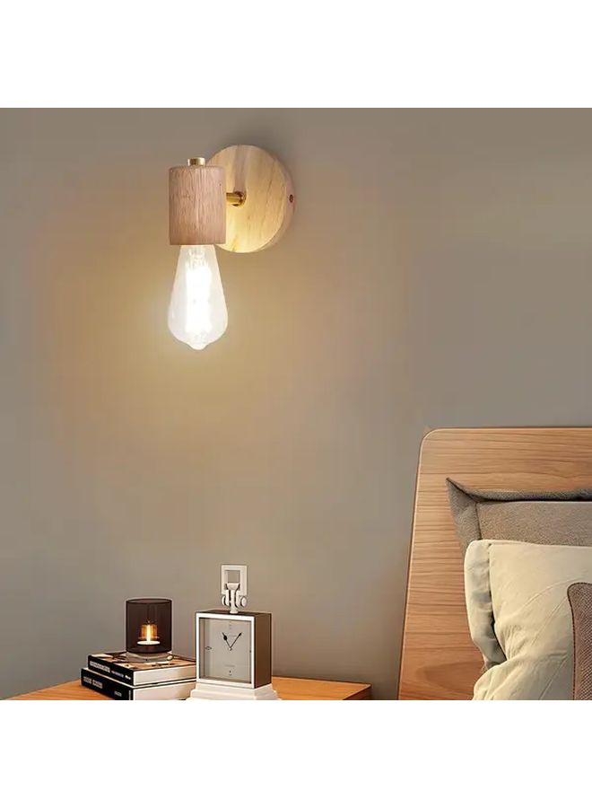 Model A Vintage Nordic Minimalist Solid Wood Wall Lamp For Bedroom Bedside - Image 4