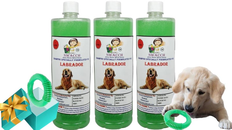 swacch Shampoo | Puppy Safe Shampoo | PH Balanced | Labrador Dog Shampoo 1 Litre Pack of 3 Neem Alovera + | O PVC Ring Rubber Chew Toy | Teething Chew Toy I Dental Teething I Durable I Combo Pack - Image 1