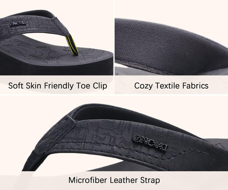 ONCAI Women's Platform Wedge Flip Flops Sandals Size 5 Trendy Dressy Summer Beach Vacation Pool Black Thong Chunky Sandalias Comfy Cute Thick Waterproof Arch Support Rubber Foam Soles - Image 4