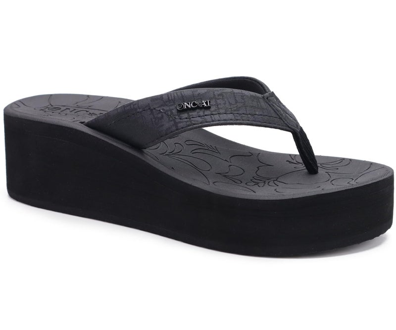 ONCAI Women's Platform Wedge Flip Flops Sandals Size 5 Trendy Dressy Summer Beach Vacation Pool Black Thong Chunky Sandalias Comfy Cute Thick Waterproof Arch Support Rubber Foam Soles - Image 1