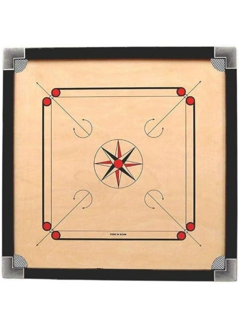 QUESERA Shiny Gloss Finish Full Carrom Board for Professionals and Clubs with Coins Striker and Boric Powder  - Image 1
