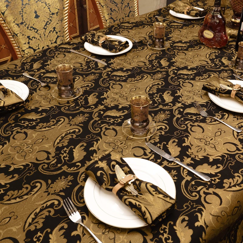 Loom and Mill Luxury Fabric Tablecloth 60 x 120 Inch Damask Jacquard Table Covers with Tassels for Dining Kitchen Tabletop Party Banquet Halloween Holiday DecorationsBlack 60x120in