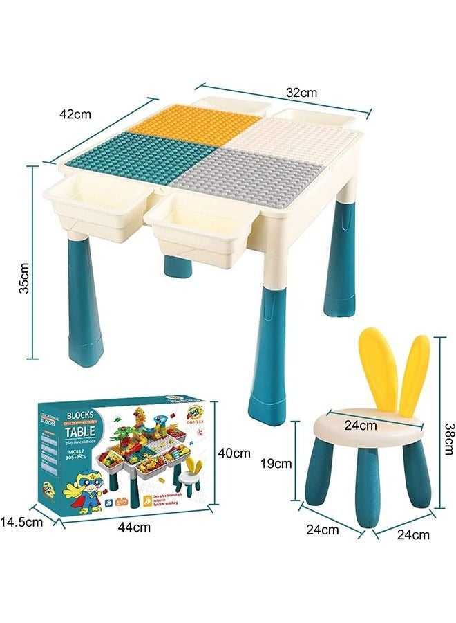 7-in-1 Kids Building BlockTable Chair Set,with 4 Storage Box Adjustable Legs,502 Pcs Building Block Bricks Toy for Toddlers Dining Play Learning Table (XL)  - Image 5