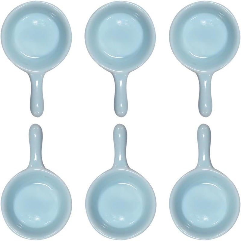 Lotatheta 6 pcs Porcelain Soy Sauce Snack Cream Salad Dessert Candy Sugar Dish Light Blue Ceramic Dip Dipping Bowls Plate 101 oz wHandle for Dinner Baking BBQ Cooking - Image 1