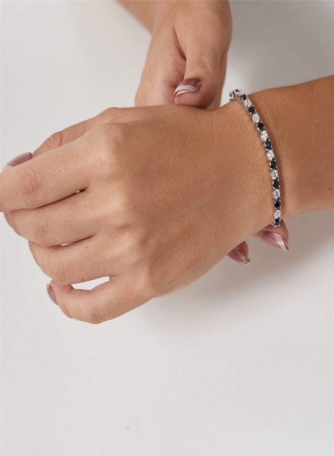 MABELLA Tennis Bolo Bracelet adjustable chain Black & White Round Cut Cubic Zirconia Jewelry Gifts for Women - Image 3