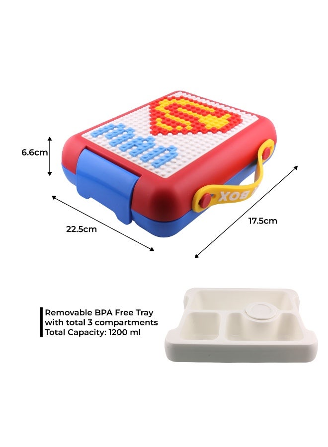 BrainGiggles Bento Lunch Box -Leakproof, BPA-Free, Insulated, Airtight Tiffin- 4 Compartments (With Building Blocks To Customizable Design) Bento Box For Boys & Girls (Red) - Image 2