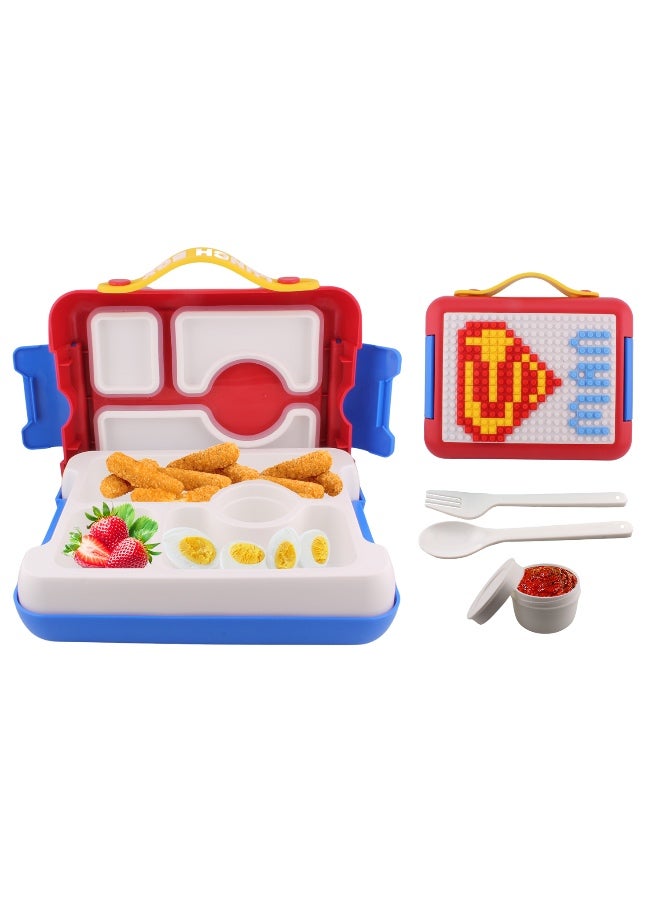 BrainGiggles Bento Lunch Box -Leakproof, BPA-Free, Insulated, Airtight Tiffin- 4 Compartments (With Building Blocks To Customizable Design) Bento Box For Boys & Girls (Red) - Image 3