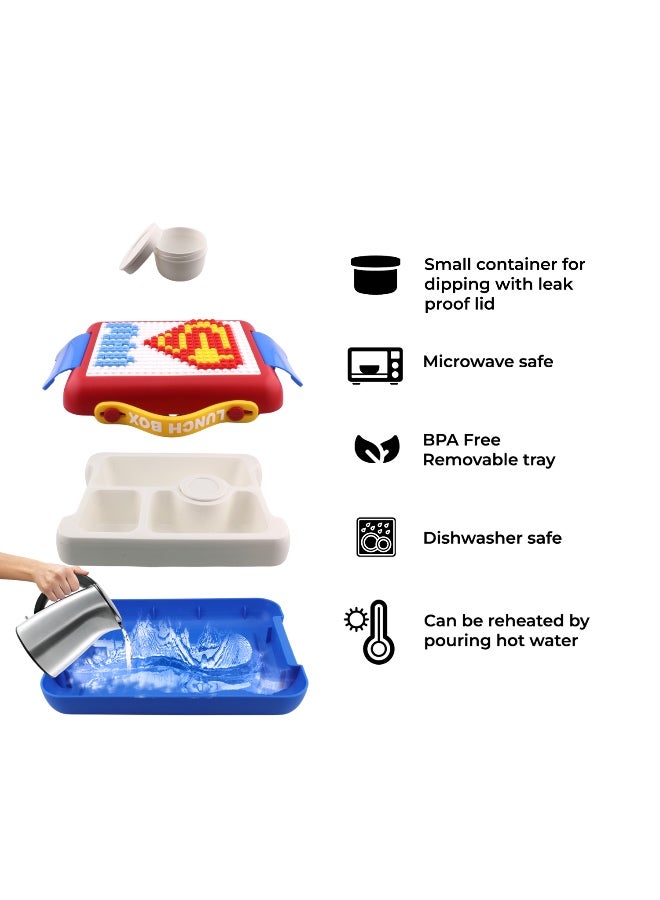 BrainGiggles Bento Lunch Box -Leakproof, BPA-Free, Insulated, Airtight Tiffin- 4 Compartments (With Building Blocks To Customizable Design) Bento Box For Boys & Girls (Red) - Image 5