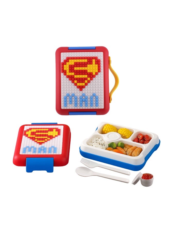 BrainGiggles Bento Lunch Box -Leakproof, BPA-Free, Insulated, Airtight Tiffin- 4 Compartments (With Building Blocks To Customizable Design) Bento Box For Boys & Girls (Red) - Image 1