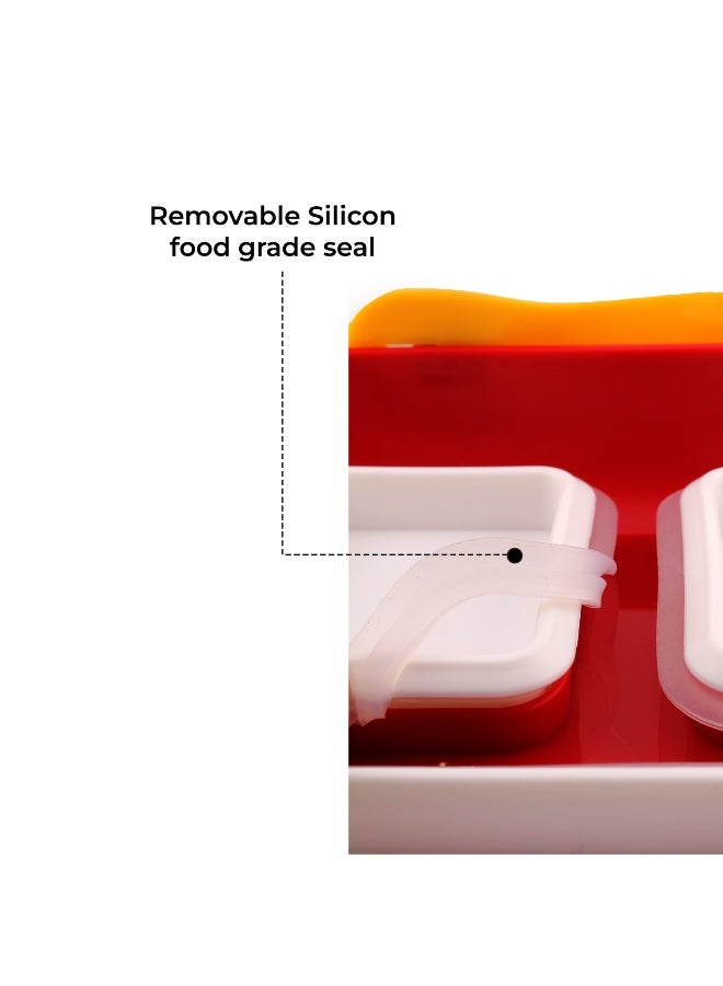 BrainGiggles Bento Lunch Box -Leakproof, BPA-Free, Insulated, Airtight Tiffin- 4 Compartments (With Building Blocks To Customizable Design) Bento Box For Boys & Girls (Red) - Image 4