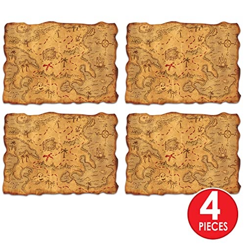 Beistle Plastic Treasure Map 4 Pack Rolled Pirate Maps with Vintage Look Adventure Props for PirateThemed Parties Treasure Hunts Festivals Theatrical Productions Decorations 12 x 18 - Image 3