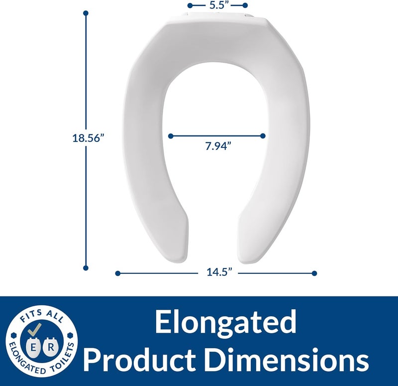 Bemis 2 Pack Commercial Open Front Plastic Toilet Seat, Heavy Duty Industrial Seat without Lid, Secure Installation for Long Lasting Use, Made in USA, Elongated, White, 1955CT - Image 4
