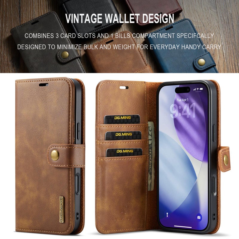 Dg Ming For Iphone 17 Pro Max Crazy Horse Texture Detachable Magnetic Leather Phone Case(Brown) - Image 4