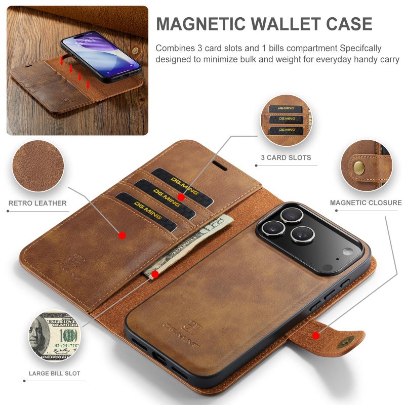 Dg Ming For Iphone 17 Pro Max Crazy Horse Texture Detachable Magnetic Leather Phone Case(Brown) - Image 5