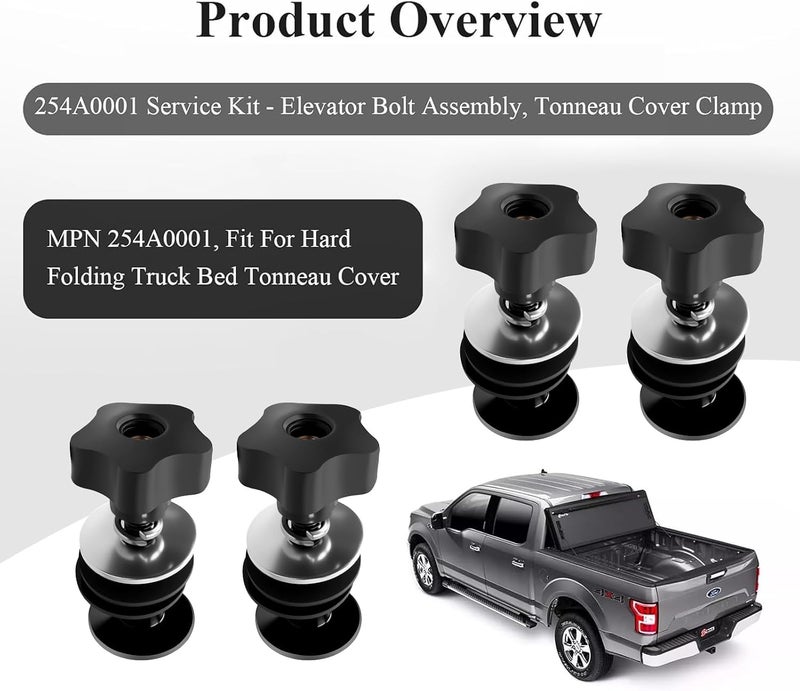 WFCYX 254A0001 Tonneau Cover Clamp Service Kit - Elevator Bolt Assembly, Fit for Hard Folding Truck Bed Tonneau Cover, Universal Fit (4 Set) - Image 2