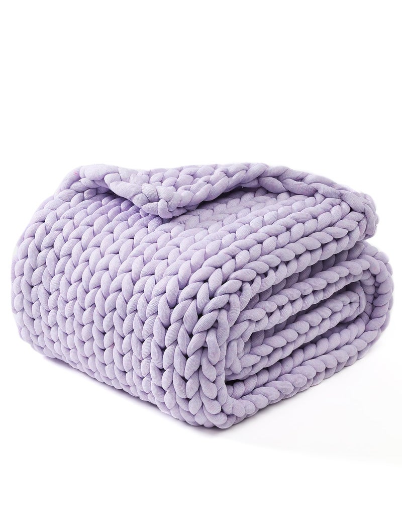 YnM Chunky Throw Blanket MediumWeight Hand Knitted Skin Friendly Ventilated and Breathable Machine Washable Home Dcor Piece for Couch Sofa and Bed Iris Lavender 40x50 Inch