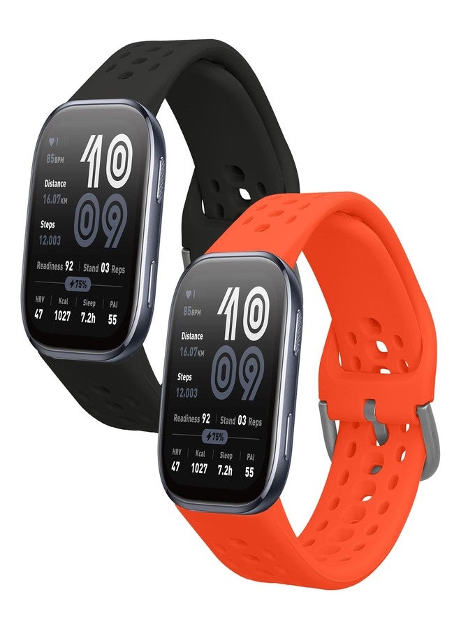 كي دابليو موبايل أحزمة kwmobile متوافقة مع ساعة Amazfit Bip 6 - 2 حزام ساعة سيليكون بديل - أسود/برتقالي - Image 1