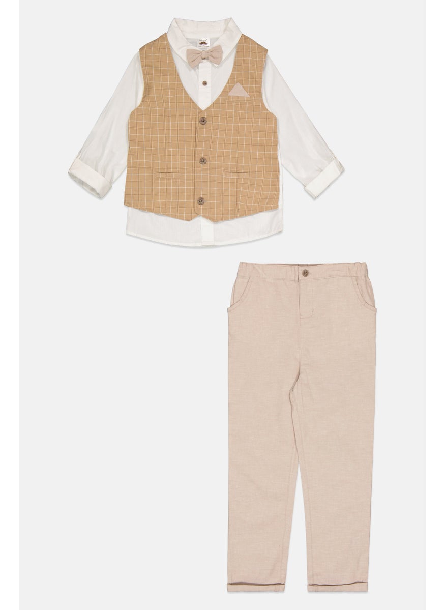 Little Gent - Kids Boy 3 Piece Plaid Shirt With Pant, White - Image 1