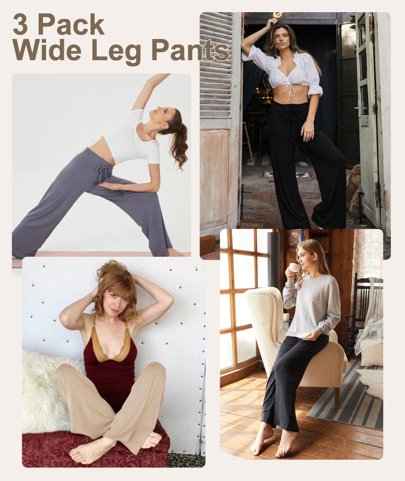 TNNZEET Women's Wide Leg Pants with Pockets - Casual Loose Yoga Trouser Pants Sweatpants Palazzo Lounge Pajama Pants - Image 4