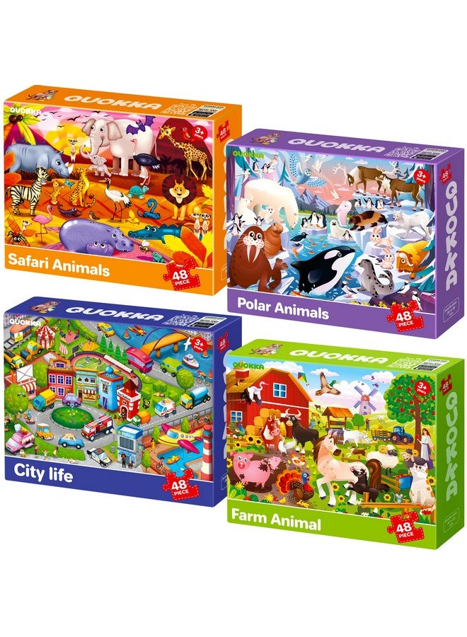QUOKKA Puzzles for Toddlers 4-6 - 4 x 48 Pieces Jigsaw Puzzles for Kids Ages 3-5 - Learning Farm Animals for 2-4 - Jigsaw Game for Boy and Girl 3-5-7 Year Old - Image 1