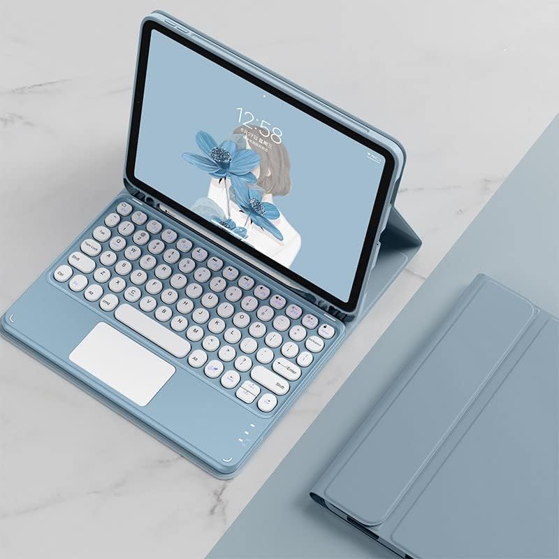 HENGHUI حقيبة لوحة مفاتيح لمس ملونة لأجهزة iPad Pro 11 بوصة الجيل الرابع والثالث والثاني مع ماوس بلوتوث ولوحة مفاتيح دائرية لطيفة مع لوحة لمس ولوحة تتبع قابلة للفصل (iPadPro11، أزرق) - Image 2